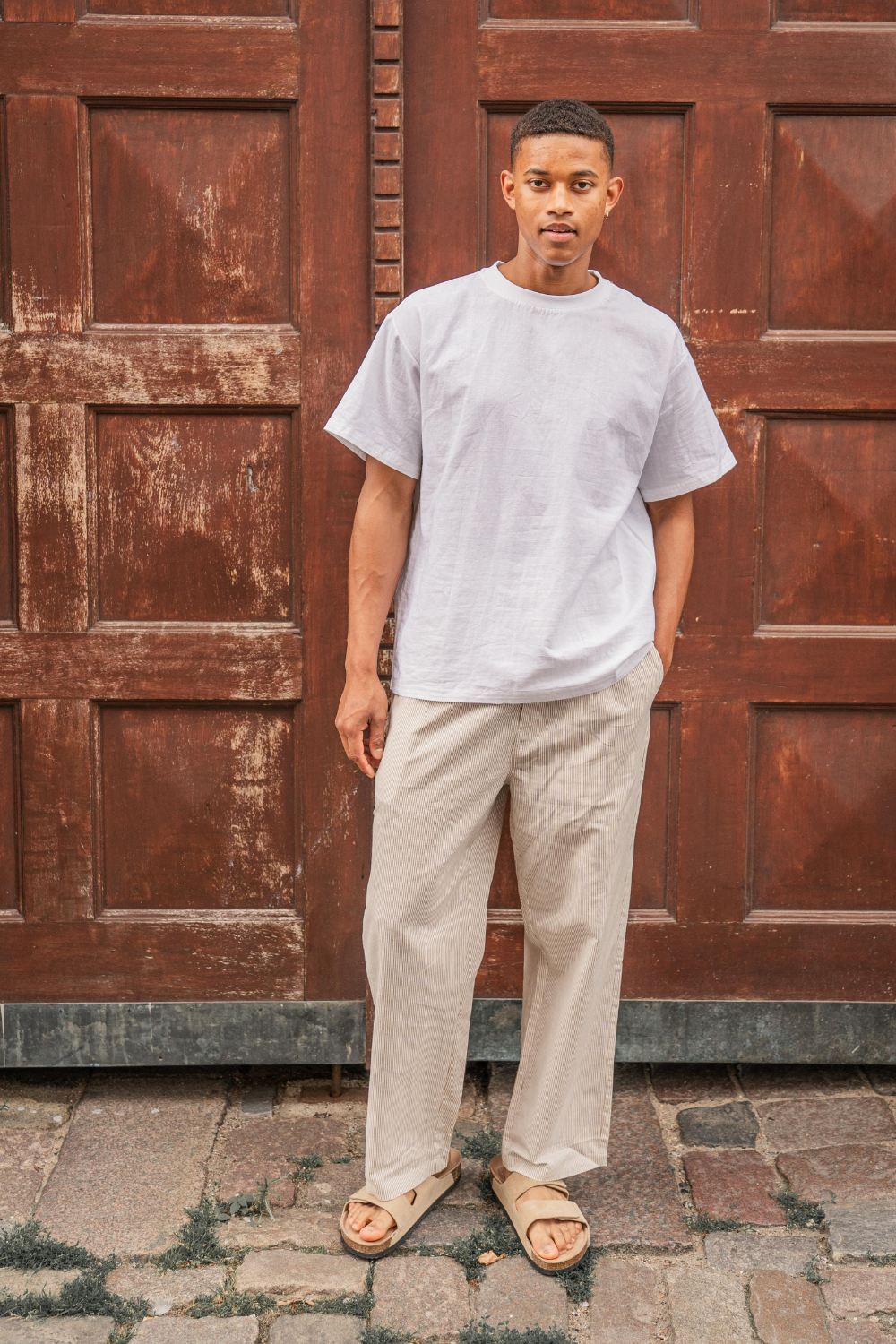 Baggy Hørbukser Beige stribet | Skagen-clothing.dk